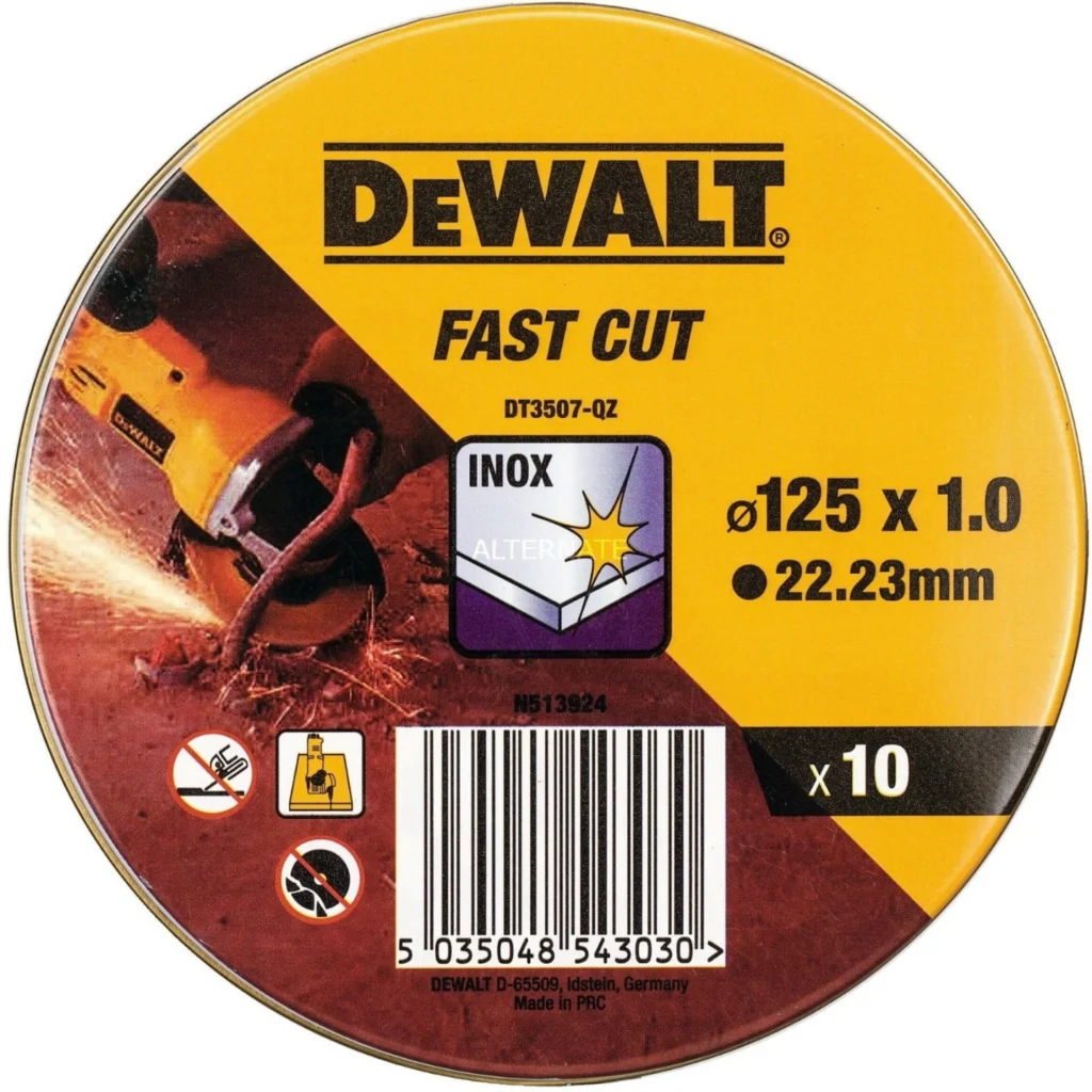 Lata com 10 discos de corte de alto desempenho para aço inox 125 x 1 x 22.23 mm - DeWalt