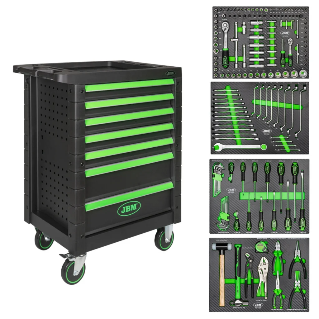 Carrinho de Ferramentas com 7 Gavetas - Verde - JBM