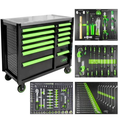 CARRINHO DE FERRAMENTAS COM 12 GAVETAS – VERDE – MONTADO – JBM