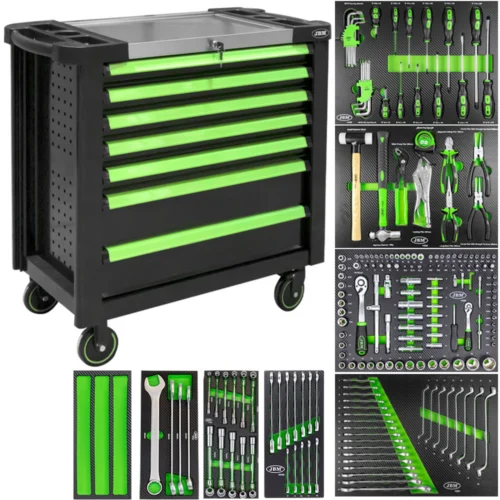 Ficha Técnica - Carrinho de Ferramentas XL com 7 Gavetas Verde Equipado com 199 Peças – JBM