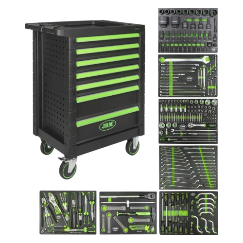 Carrinho de Ferramentas com 7 Gavetas Verde Especial Camião Equipado com 224 Peças – JBM