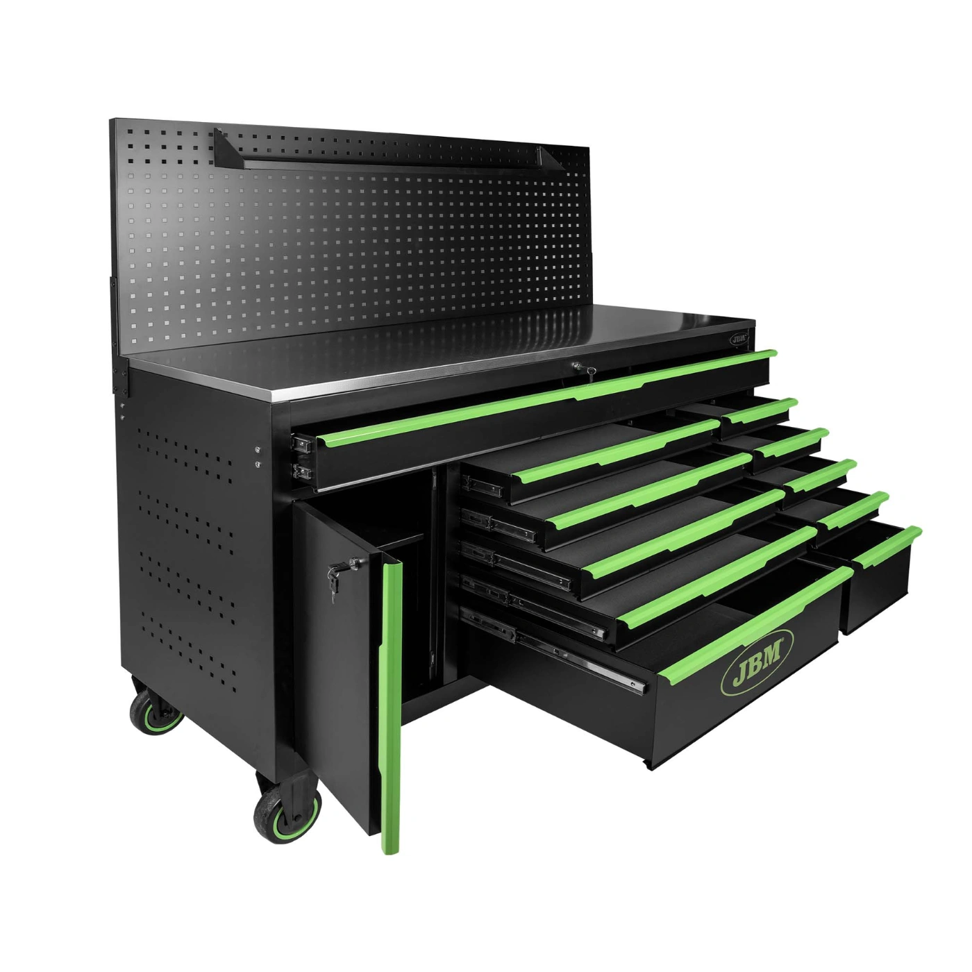 Bancada de Trabalho Móvel com 11 Gavetas, Painel Perfurado e Armário (Vazio) – JBM 2