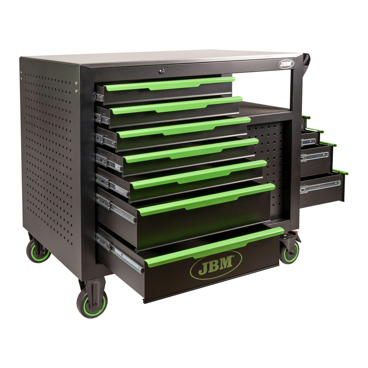 Carro de Ferramentas com 11 Gavetas (7 Frontais / 4 Laterais) Equipado com 331 Peças – JBM 3
