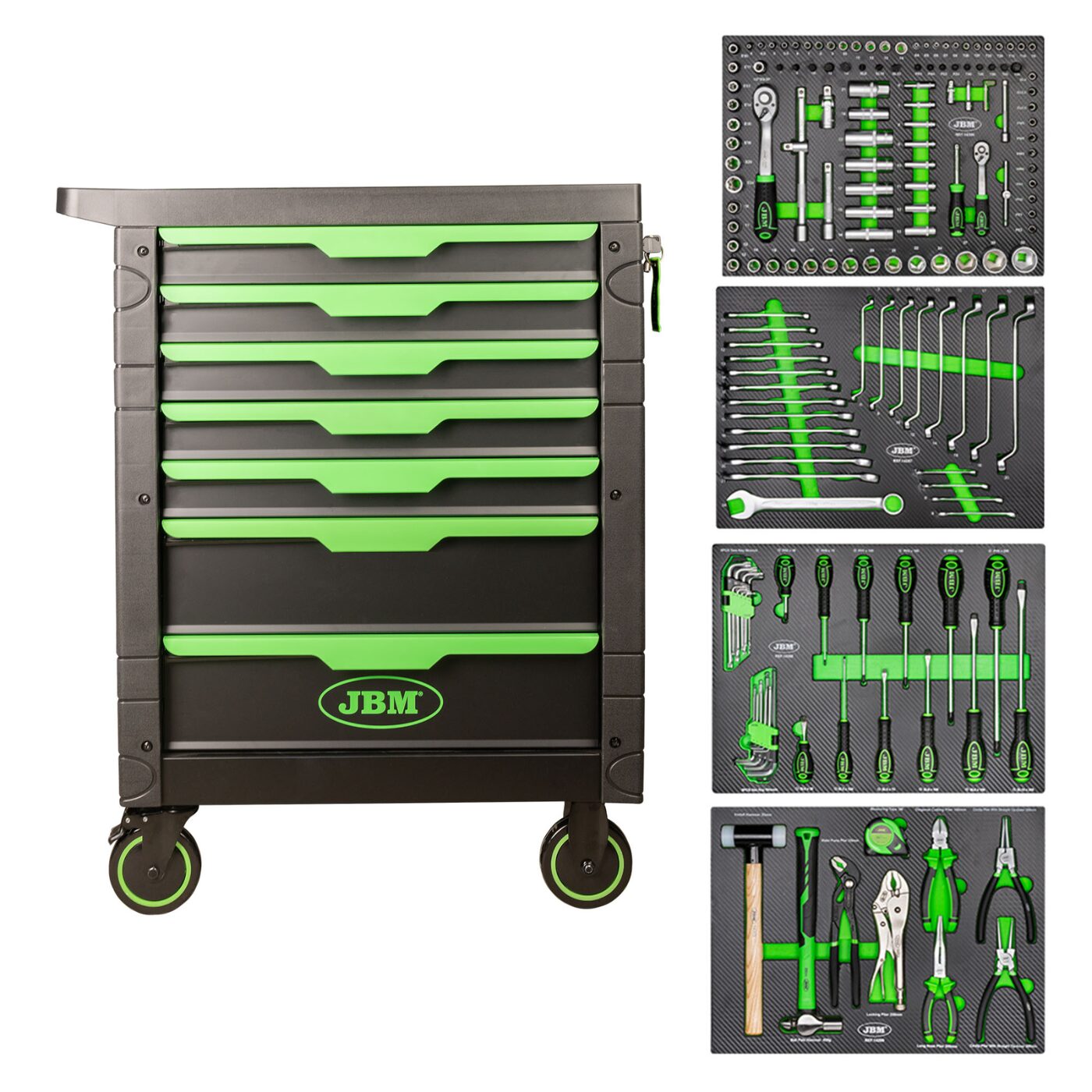Carrinho de Ferramentas de 7 Gavetas Verde 54389 - Equipado - JBM